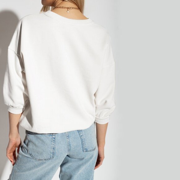 ALLSAINTS DISTRESSED 3/4 SLEEVE LENGTH CREW NECK SWEATSHIRT - Picture 3 of 8